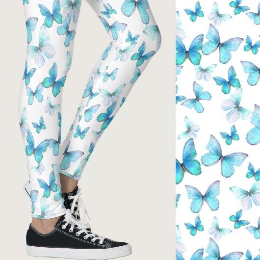 Girly light blue butterfly whimsical patterned レギンス