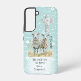 Girly Light Blue Floral Sheep Cross Bible Samsung Galaxy S22ケース