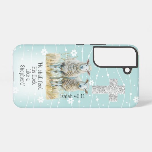 Girly Light Blue Floral Sheep Cross Bible Samsung Galaxyケース (裏面横)
