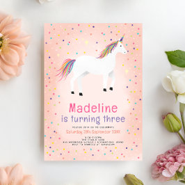 Girly Magical Cute Pink Unicorn Kids Birthday 招待状