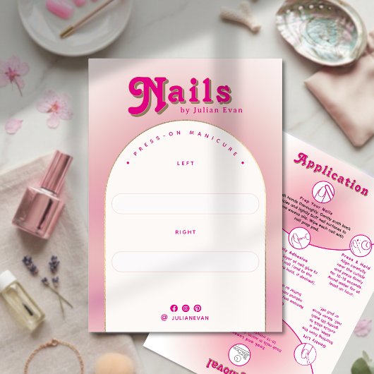 Girly Milky Pink Ombre Press On Nail Display Card サンキューカード
