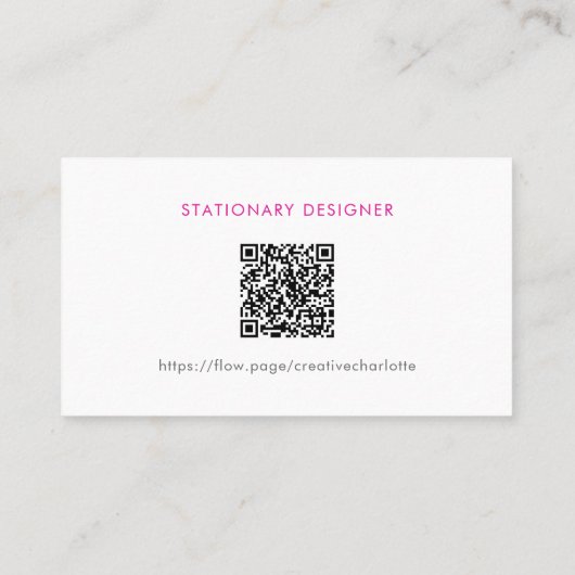 Girly Minimal Pink Modern Professional QR Code 名刺 (裏面)