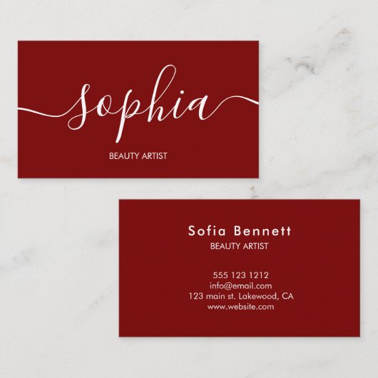 Girly Minimalist Calligraphy Red 名刺 (正面/裏面)