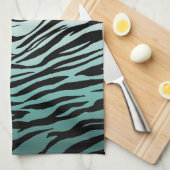 Girly Mint Ombre Black Zebra Print キッチンタオル (四つ折り)