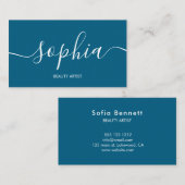 Girly Modern Calligraphy Blue Business Card 名刺 (正面/裏面)