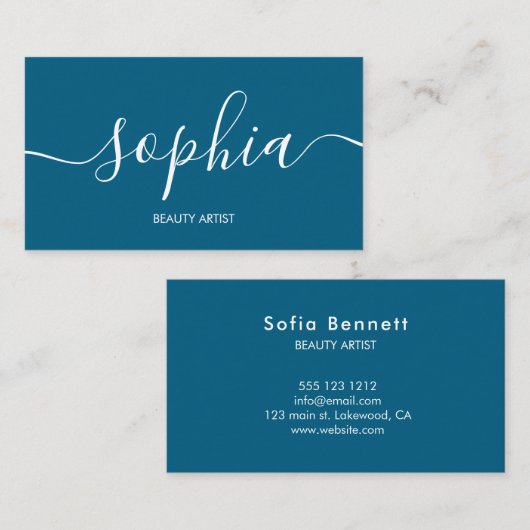 Girly Modern Calligraphy Blue Business Card 名刺 (正面/裏面)