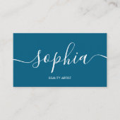 Girly Modern Calligraphy Blue Business Card 名刺 (正面)