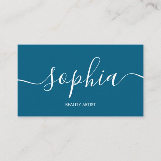 Girly Modern Calligraphy Blue Business Card 名刺 (正面)