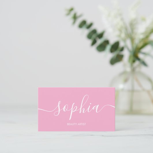 Girly Modern Calligraphy Pink Business Card 名刺 (スタンド正面)
