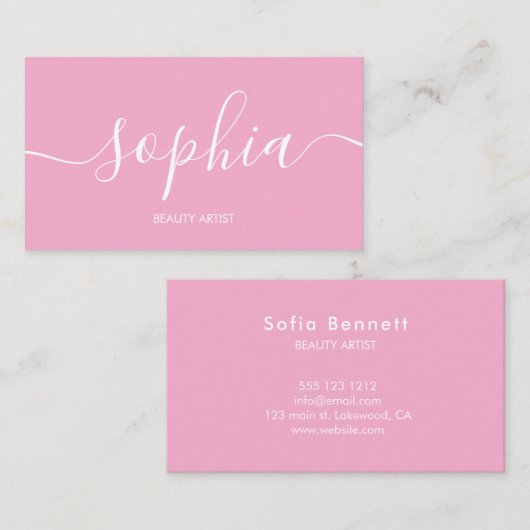 Girly Modern Calligraphy Pink Business Card 名刺 (正面/裏面)
