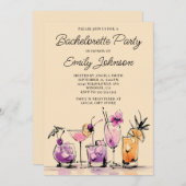 Girly Modern Cocktails Illustration Bachelorette 招待状 (正面/裏面)