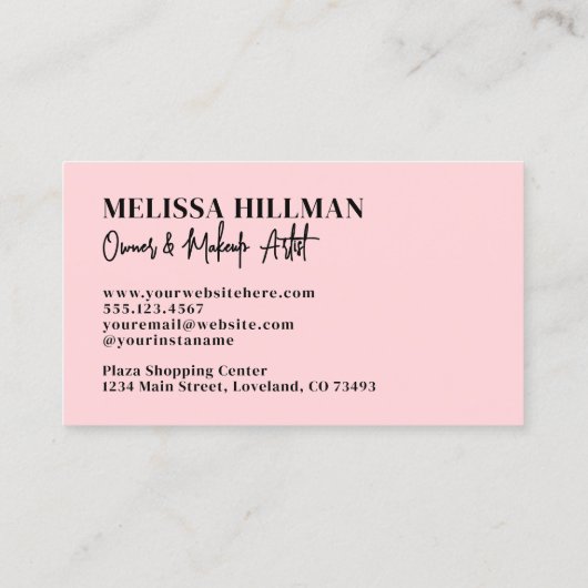 Girly Modern Pink Makeup Artist 名刺 (裏面)