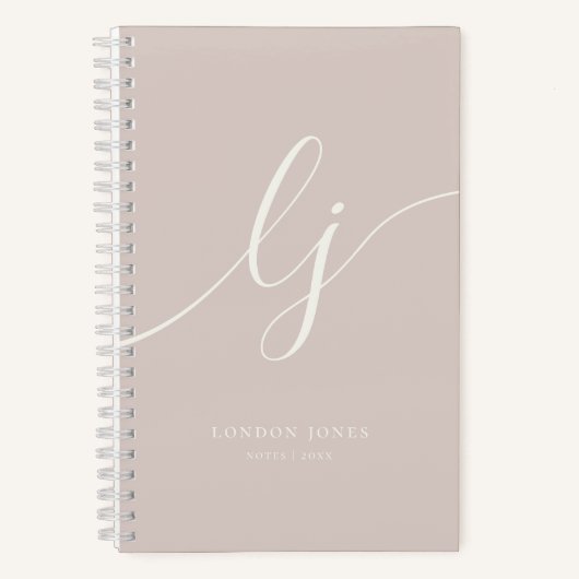 Girly Monogram Calligraphy Rose Ivory Script Name ノートブック (正面)