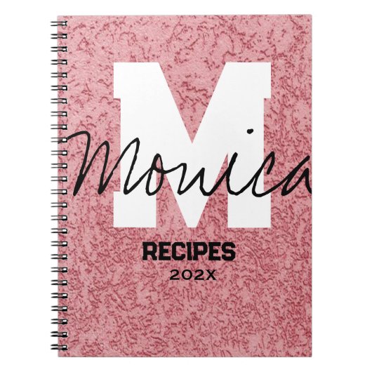 Girly Monogram Calligraphy rough rose Pink Binder ノートブック (正面)