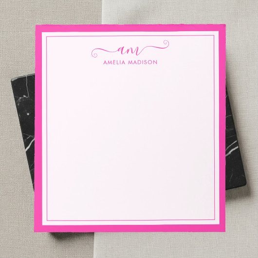 Girly Monogram Script Vibrant Pink ノートパッド