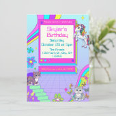 Girly Neon Gamer Birthday Party with animals 招待状 (スタンド正面)