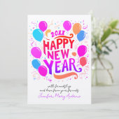 Girly New Year Pink And Purple Balloons Typography シーズンカード (スタンド正面)