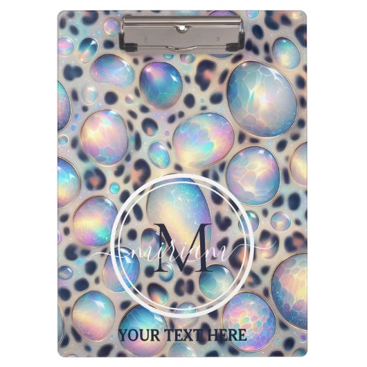 Girly Opal Leopard Print Office School クリップボード (正面)