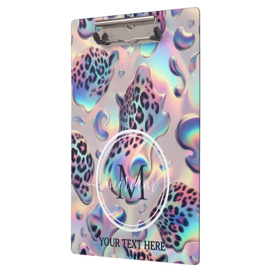 Girly Opal Leopard Print Office School クリップボード (左)