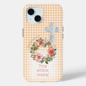 Girly Orange Check Rose Wreath Cross Bible Case-Mate iPhoneケース (裏面)