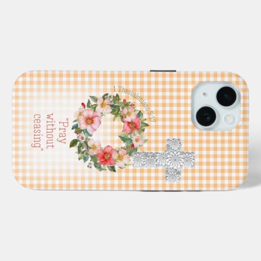 Girly  Orange Check Rose Wreath Cross Bible Case-Mate iPhoneケース (裏面 (横))