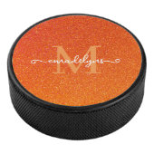 Girly Orange Glitter Sparkles Monogram Script Name アイスホッケーパック (3/4)