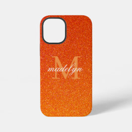 Girly Orange Glitter Sparkles Monogram Script Name iPhone 12 Miniケース