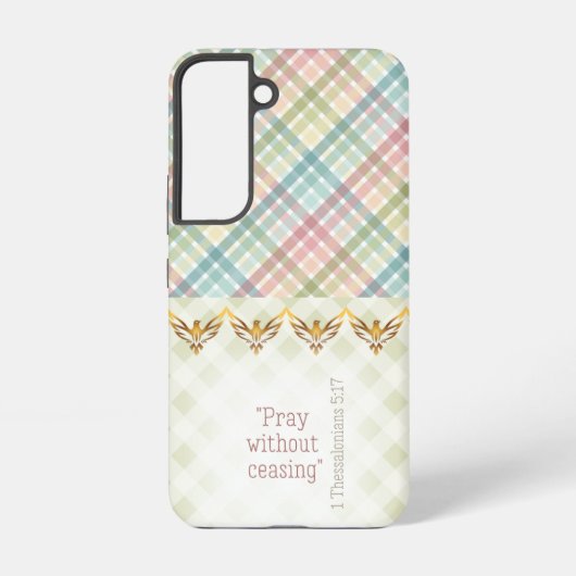 Girly Pastel and Green Plaid Gold Doves Faith Samsung Galaxyケース (裏面)