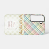 Girly Pastel and Green Plaid Gold Doves Faith Samsung Galaxyケース (裏面横)