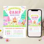Girly Pastel Camping Birthday Invitation 招待状