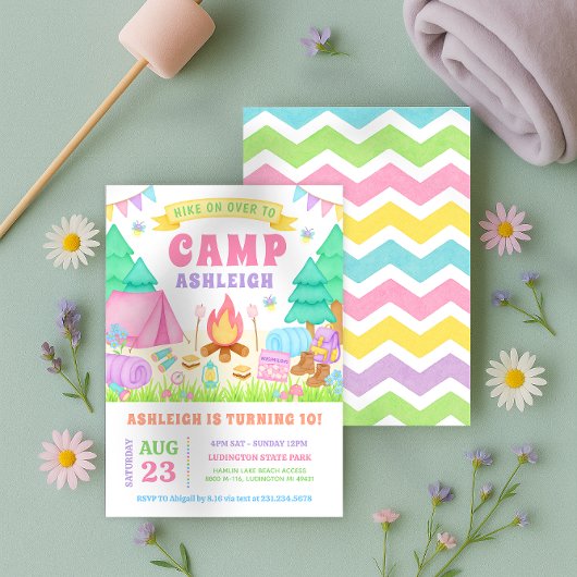 Girly Pastel Camping Birthday Invitation 招待状