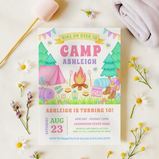 Girly Pastel Camping Birthday Invitation 招待状