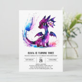 Girly Pastel Dragon Digital Girl Birthday 招待状 (スタンド正面)