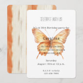 Girly Peach Butterfly Birthday 招待状 (正面/裏面)