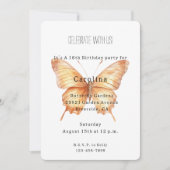 Girly Peach Butterfly Birthday 招待状 (正面)