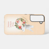 Girly Peach Check Rose Wreath White Dove Faith Samsung Galaxyケース (裏面横)