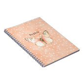 Girly Peach White Dots Butterfly   ノートブック (右側)
