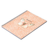 Girly Peach White Dots Butterfly   ノートブック (左側)