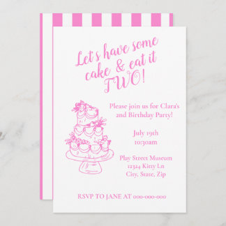 Girly Pink 2nd Birthday Invitation - Cake Theme  招待状