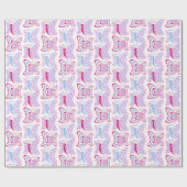 Girly Pink and Blue Butterfly Pattern ラッピングペーパー (フラット)