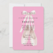 Girly Pink Ballet Shoes Bow Birthday 招待状 (正面)