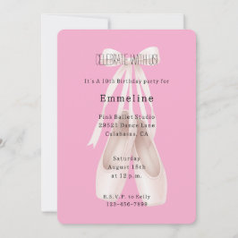 Girly Pink Ballet Shoes Bow Birthday 招待状