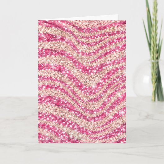 Girly Pink Blush Glitter Zebra Pattern カード (正面)