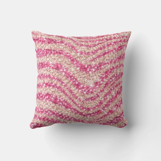 Girly Pink Blush Glitter Zebra Pattern             クッション (裏面)