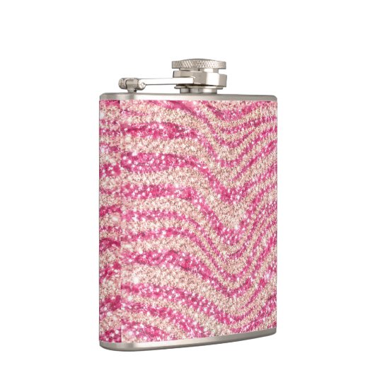 Girly Pink Blush Glitter Zebra Pattern             フラスク (右)