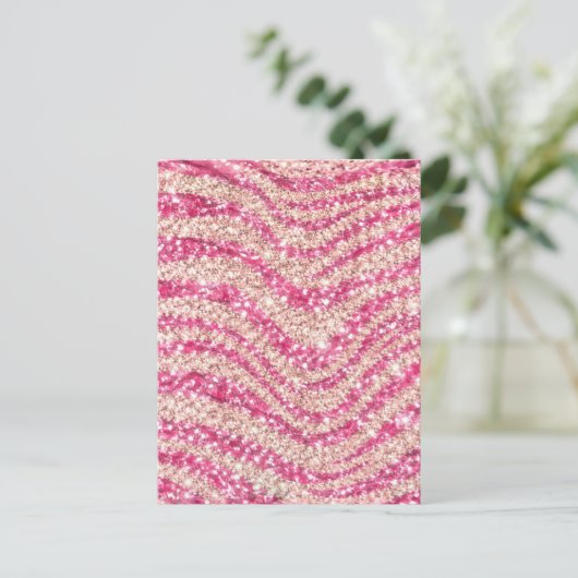 Girly Pink Blush Glitter Zebra Pattern             ポストカード (スタンド正面)