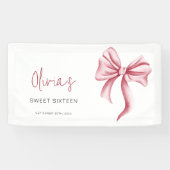 Girly Pink Bow Sweet Sixteen Birthday Party 横断幕 (横)