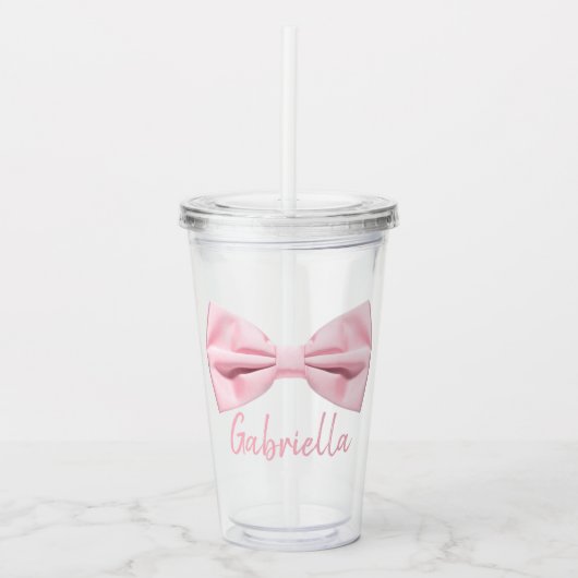 Girly Pink Bow With Name Preppy Custom 16oz, Clear アクリルタンブラー (正面)