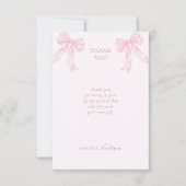 Girly Pink Bows Elegant Bridal Shower サンキューカード (正面)