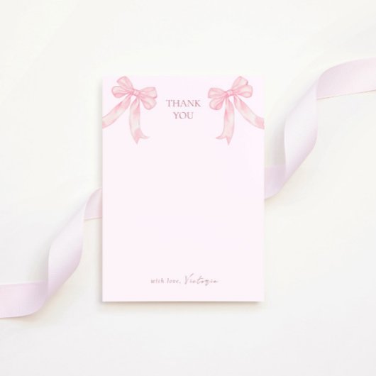 Girly Pink Bows Elegant Bridal Shower サンキューカード